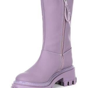 Schutz Juany Winter Lilac Rounded Toe Mid Calf Lug Sole Block Heel Ankle Boots
